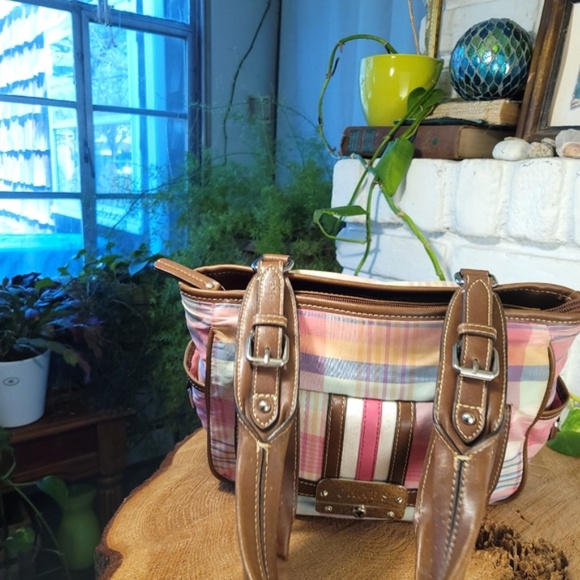 Chaps Bright Bay Pink Plaid Handbag - Picture 13 of 15